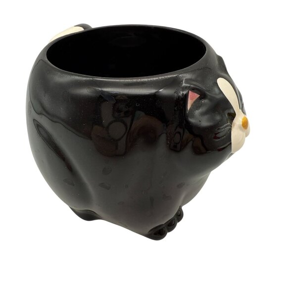Takahashi Japan 3D Black Tuxedo Cat Coffee Cup Ceramic Tail Handle Paws Base - Picture 6 of 12